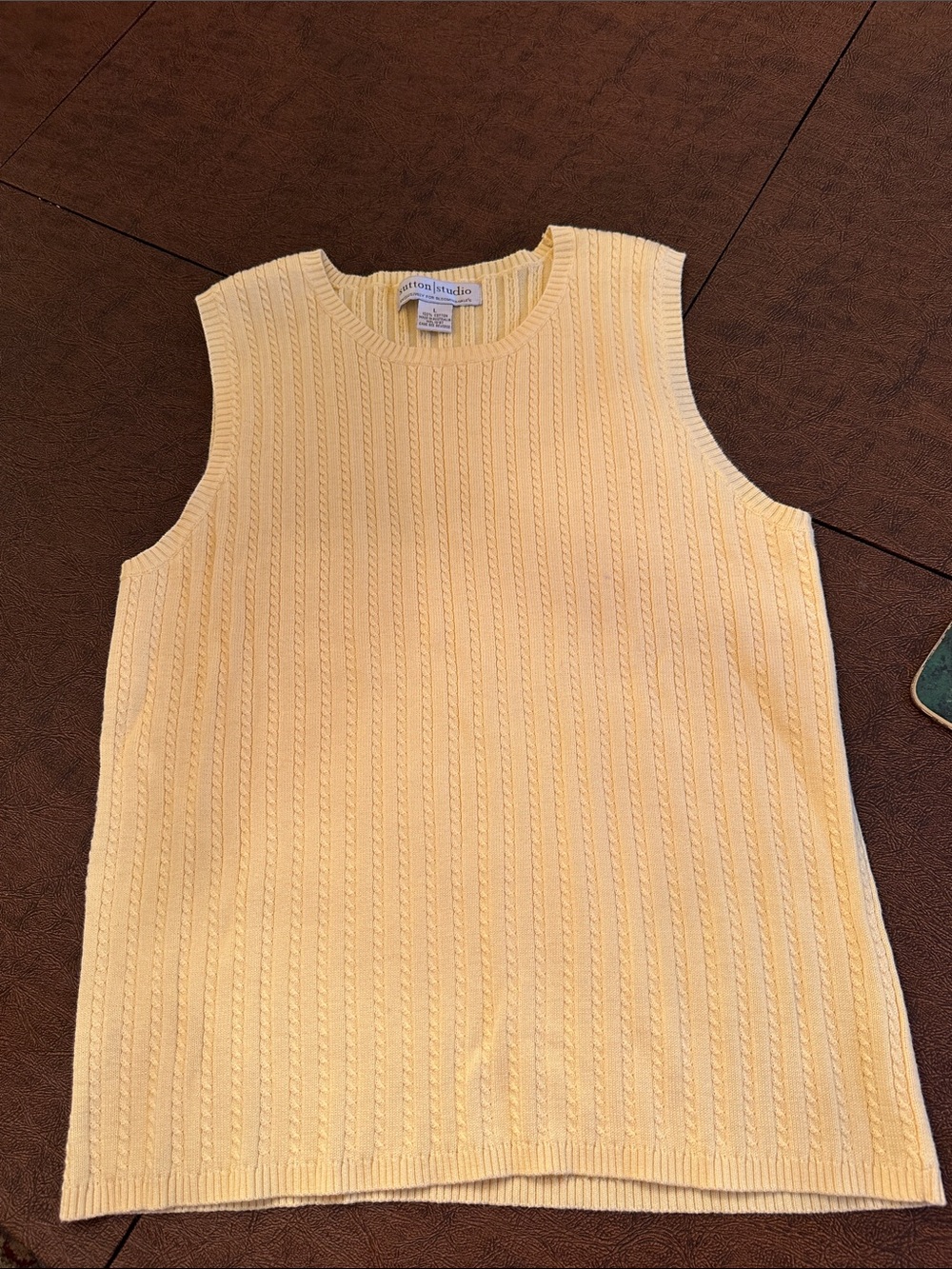 Sutton Place 100% Cotton Pale Yellow Cable Knit Sleeveless Top - Size Large